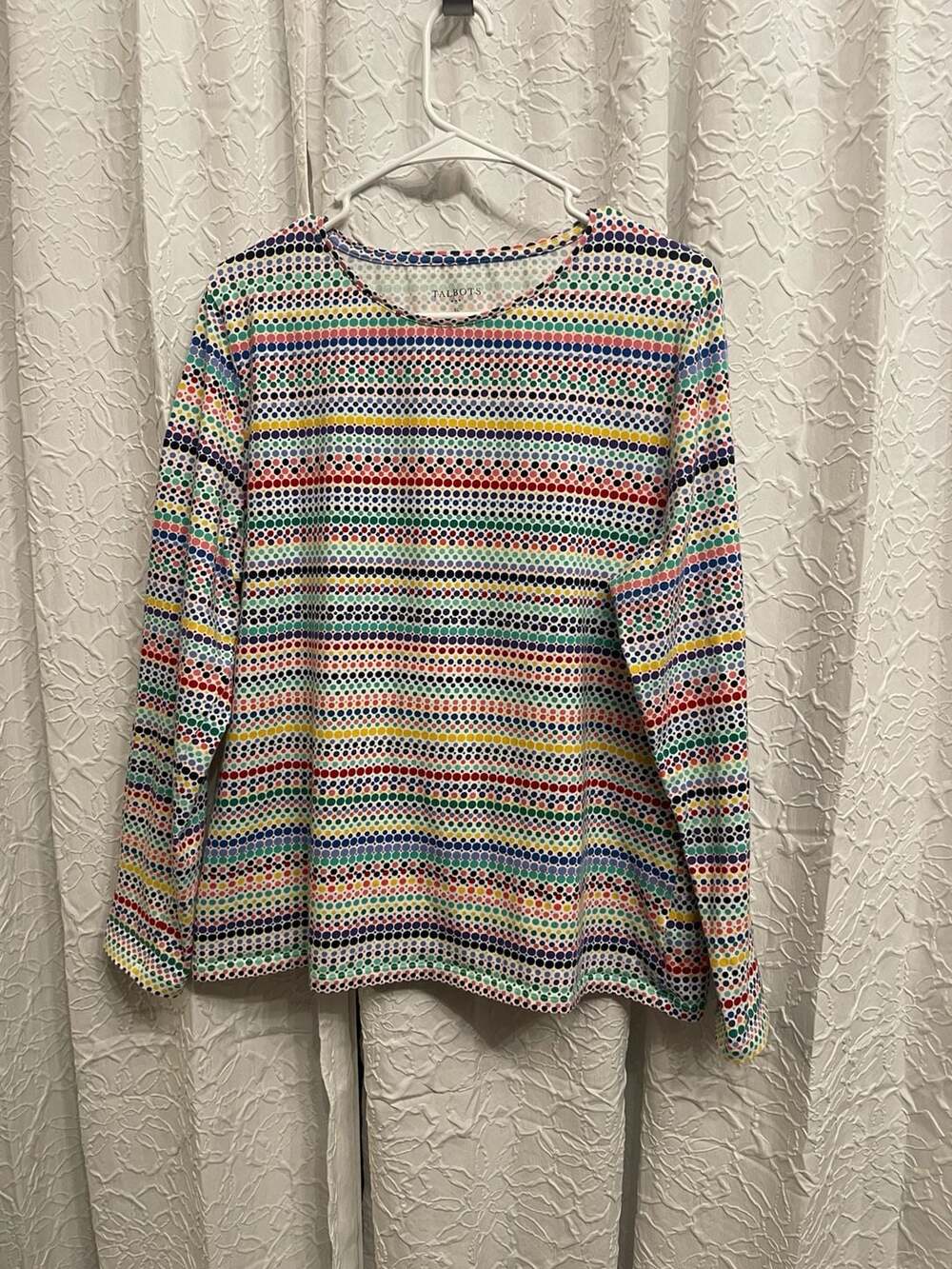 Talbots Long Sleeve Top Size XL Multi Colored Dot Pattern Cotton Spandex
